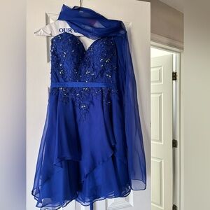 Aspeed Royal Blue Strapless Dress with Shawl